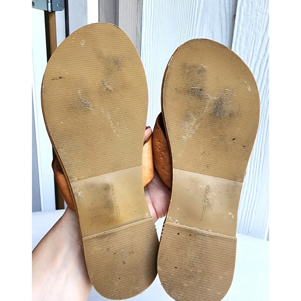 Vintage Ego Piel Sz 7 Tan Leather Handmade Crisscross Slide Sandals Mexico Boho